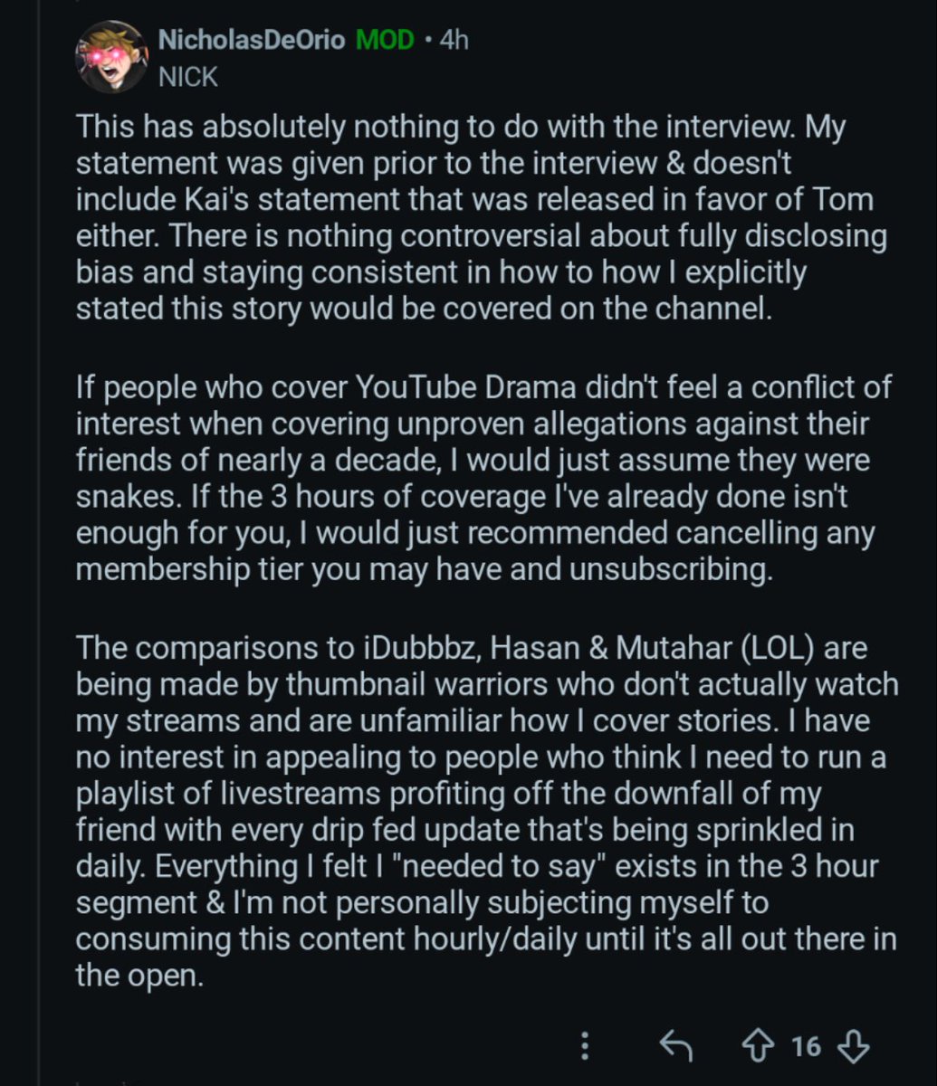 After years of slowly betraying his friends and collaborators to milk for livestream content, Nicholas DeOrio has conveniently decided to learn "loyalty" when his audience expects him to treat his millionaire friend the same way.