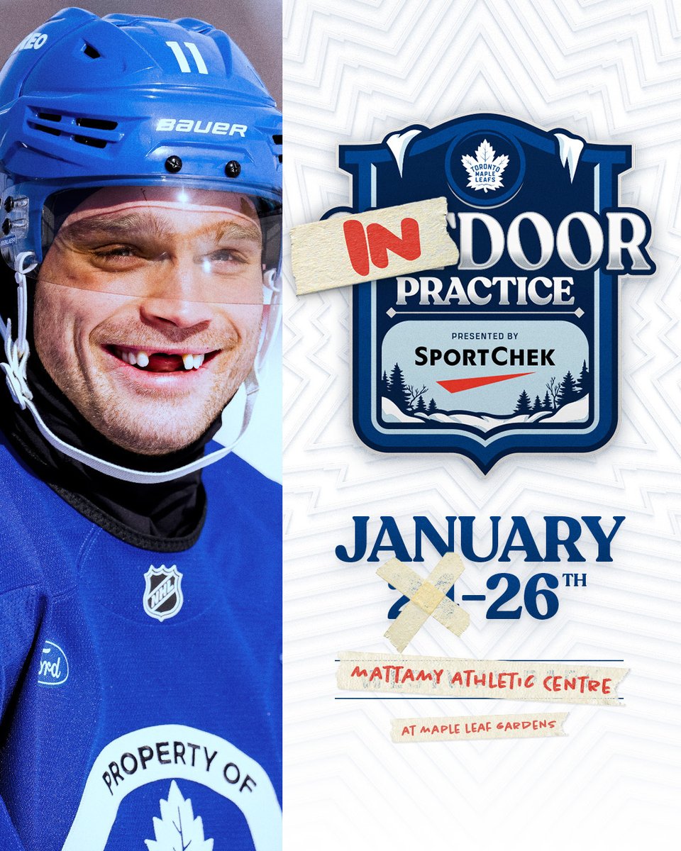 MapleLeafs's tweet image. O̶u̶t̶d̶o̶o̶r̶ p̶r̶a̶c̶t̶i̶c̶e̶ Indoor Practice (so practice?🤔)

Due to the extreme weather conditions expected, we will now host an Open Practice presented by @SportChek at Mattamy Athletic Centre on Monday

ℹ️ shorturl.at/9cNuo