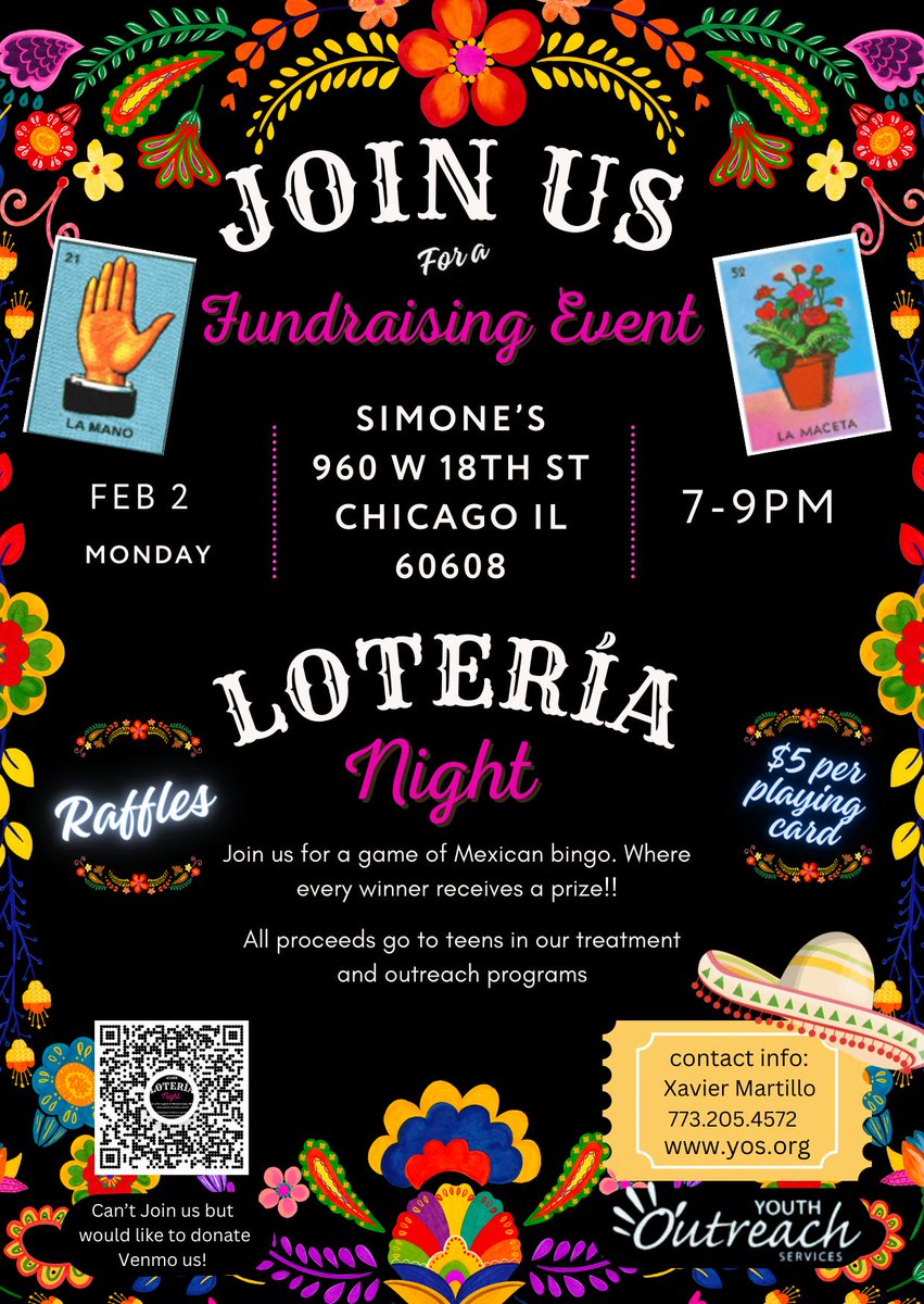 YOSChicago's tweet photo. 🎉 Lotería night is happening! 🎉

Join us February 2nd at Simone’s for games, raffles, prizes, and good vibes—all for a great cause.
Every ticket supports YOS programming. Let’s have fun and give back together! ✨

#chicago #loteria https://t.co/z9IEwWYing