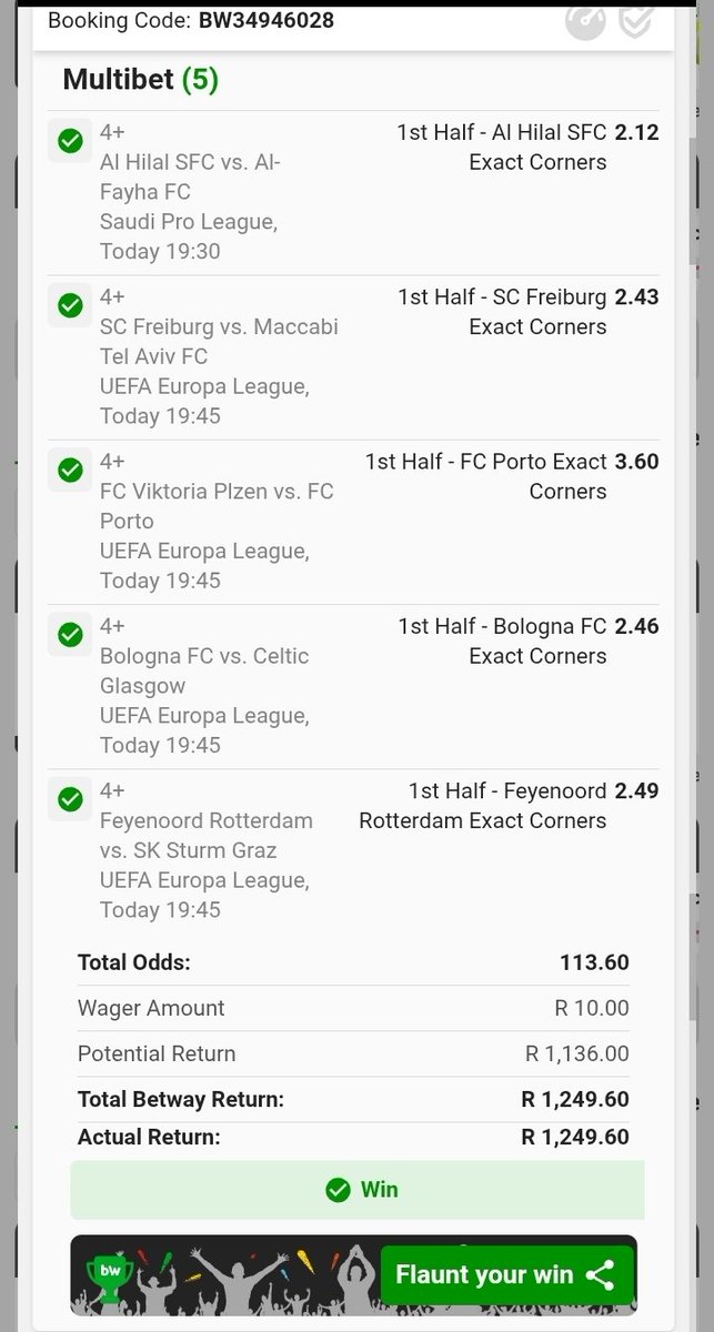 CornersCode's tweet photo. 🚨 BOOM 💥 WE CASHED IT! 🚨
From R10 ➡️ R1,249.60 🤑

First Half 4+ Corners did the magic again 📊🔥

They doubted… we delivered 😎
Consistency > Noise 💯
If you tailed this, congratulations 🤝
If you missed it, don’t cry — we go again 🚀

👇 DO THIS NOW 👇
❤️ Like
🔁 Retweet
💬 Comment “NEXT SLIP”

Let’s make this one TREND 📈
More corners • More slips • More cash 💸🔥