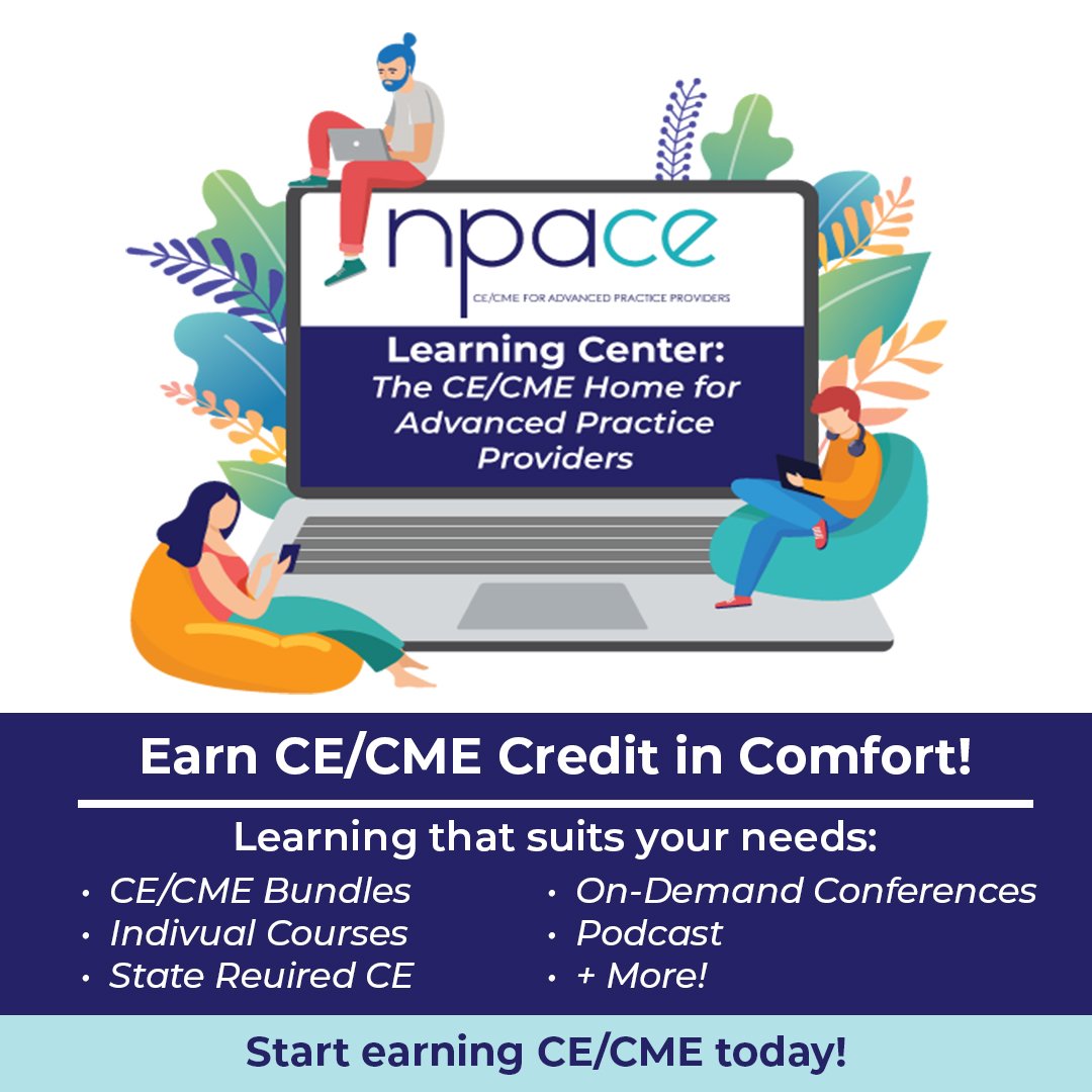 NPACE_org's tweet image. The NPACE Learning Center is your home for CE/CME credit!
Learn from expert speakers on crucial topics in an environment that suits you. Earn credit in a number of formats that best fit your learning needs.
Visit the NPACE Learning Center today!
hubs.li/Q03_LqHS0