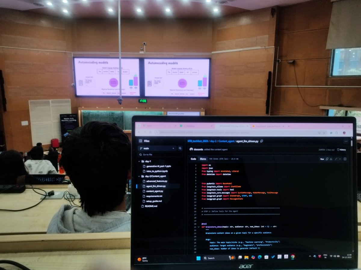 dhanasrikanise1's tweet photo. Attended an AI workshop at IIT Bombay
Got hands-on exposure to AI basics, neural networks & computer vision.
Robowars, exhibitions, and the Techfest vibe made it even better
Thanks @Techfest_IITB
#IITBombay #ArtificialIntelligence #AI #Robowars #Techfest https://t.co/CCPDZGLdL7