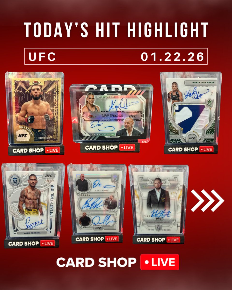 Today’s Hit Highlight was wild when you really look at it. 6 hits pulled from a mix of <a href="/Topps/">Topps</a> Finest and Topps Royalty and it couldn’t line up better with how stacked UFC is right now.

We hit Stars of the UFC autos with <a href="/danawhite/">danawhite</a>, <a href="/brucebuffer/">Bruce Buffer</a> , and <a href="/dc_mma/">Daniel Cormier</a> . Three people that