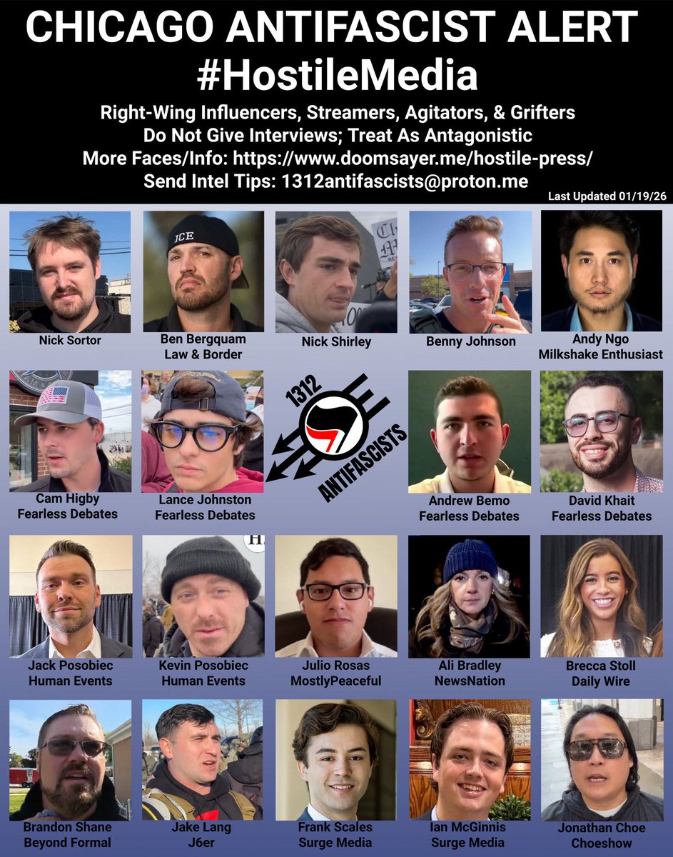 BREAKING: Chicago Antifa has created a Hit List of conservatives, reporters, and independent journalists who cover riots 

Group: 1312 Antifascists