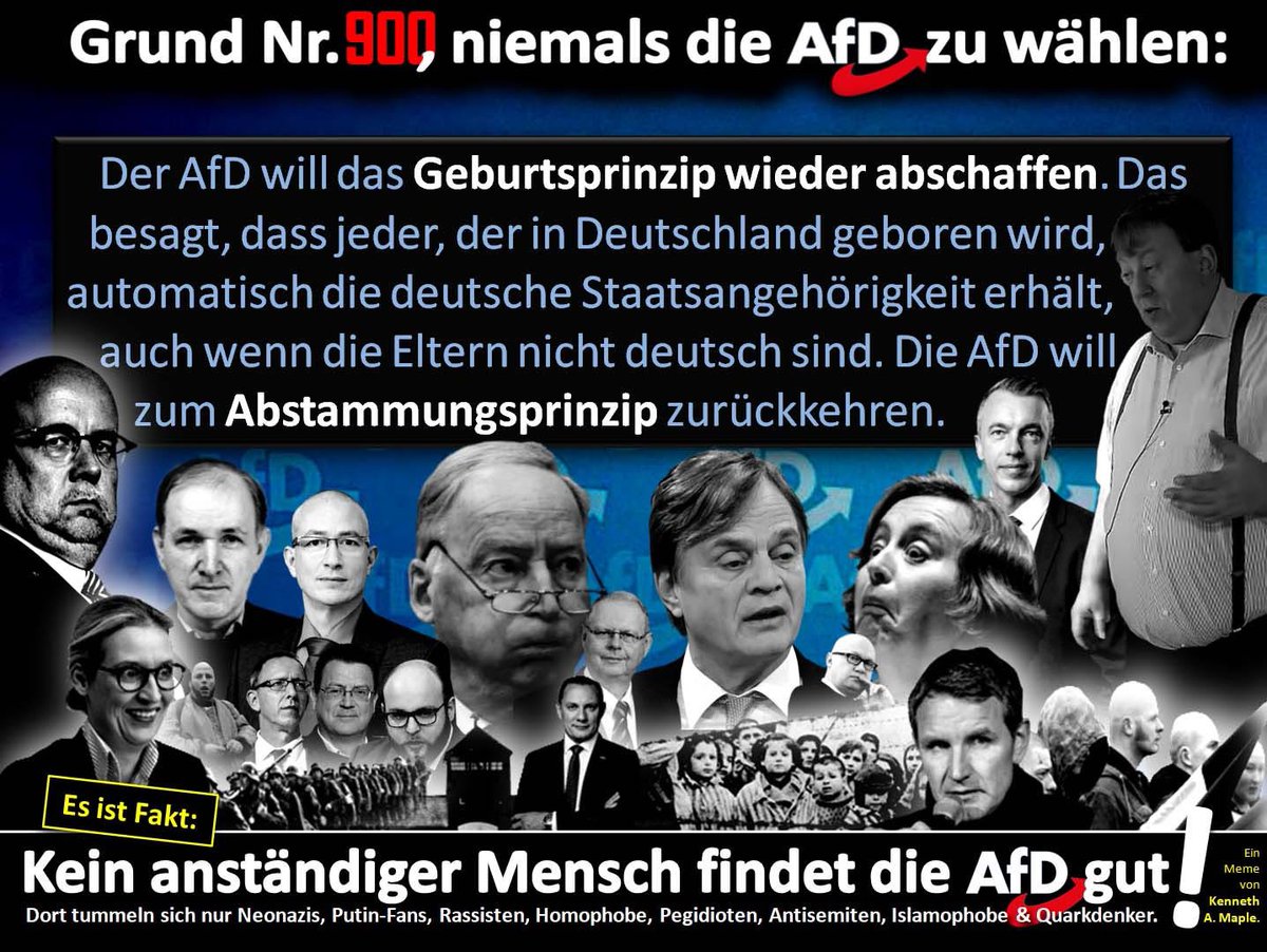 Jeden Tag daran erinnern: Die #AfD ist eine vom Verfassungsschutz als rechtsextrem eingestufte, faschistische, rassistische und queerfeindliche Partei – und eine Gefahr für die Demokratie.

© <a href="/lupus_woelfin/">Lupine</a>