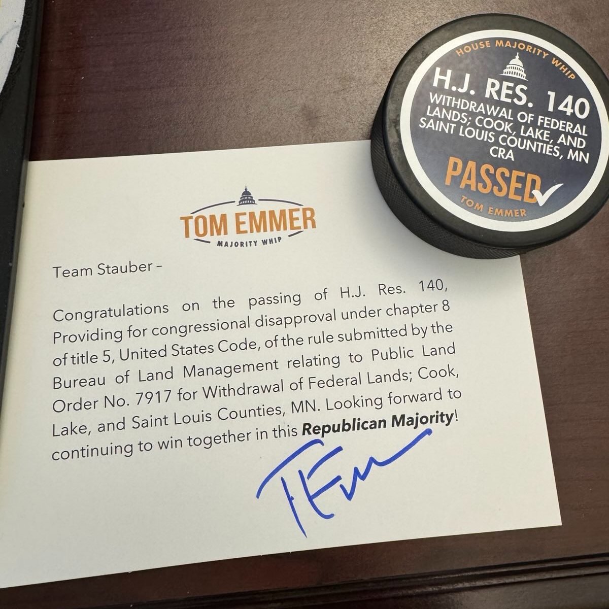 RepPeteStauber's tweet image. Thank you, @GOPMajorityWhip  and @SteveScalise for recognizing this important victory! H.J. Res. 140 isn’t just a win for Minnesota, it’s a win for all Americans! We are one step closer to AMERICAN critical mineral independence and dominance!🇺🇸