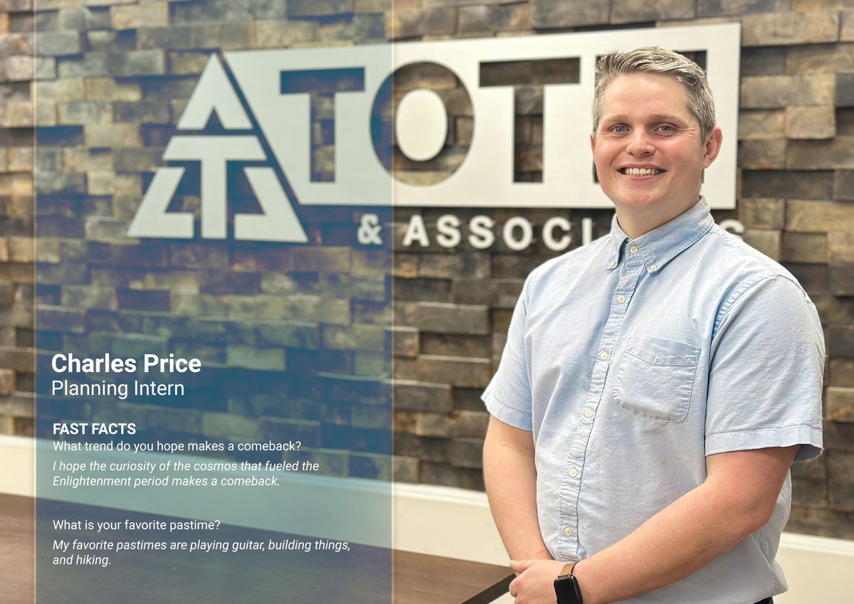 TothAssoc's tweet photo. TOTH welcomes Charles Price to the team as an #Intern in our #Planning Department.

#Engineering #Hiring #StrongerCommunities https://t.co/kKF1Qw8Hcp