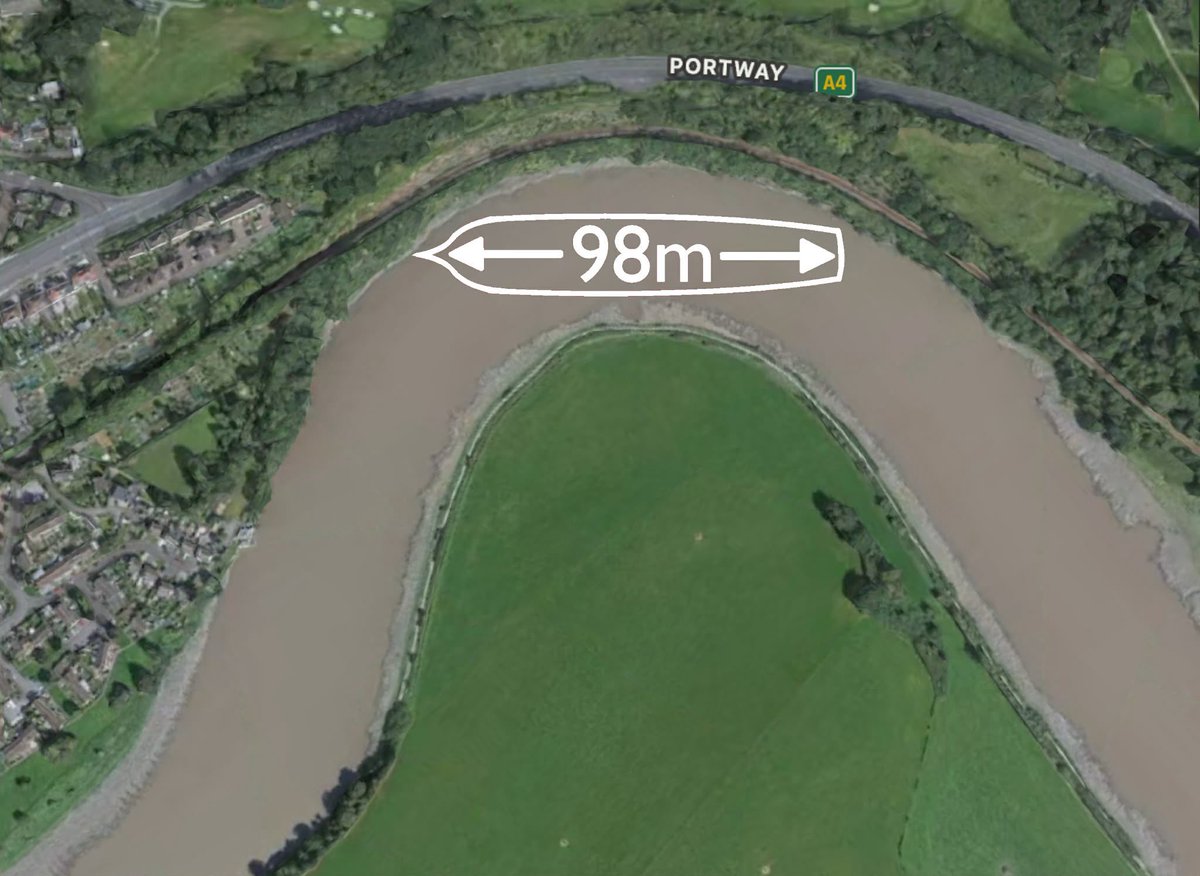 WeirdBristol's tweet photo. Horseshoe Bend - the sharp crook in the Avon near Shirehampton is a notoriously tricky stretch of water to navigated and has led to many boats running aground.
It is why Bristol built ships have been limited to around 98m (320ft) in length - about as long as the SS Great Britain. https://t.co/lyfUP0QUvZ