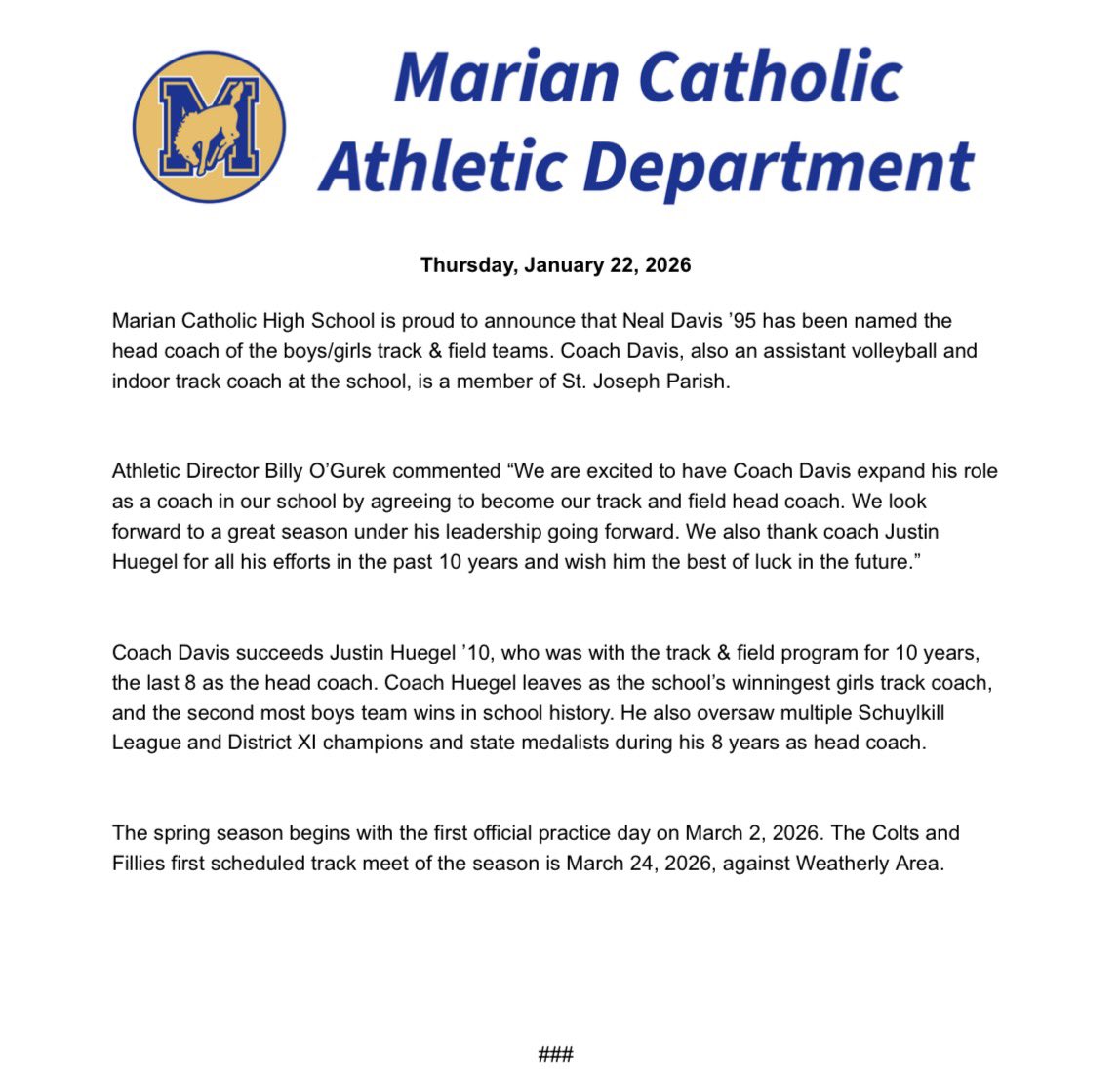 Marian Catholic HS Athletic Dept tweet media