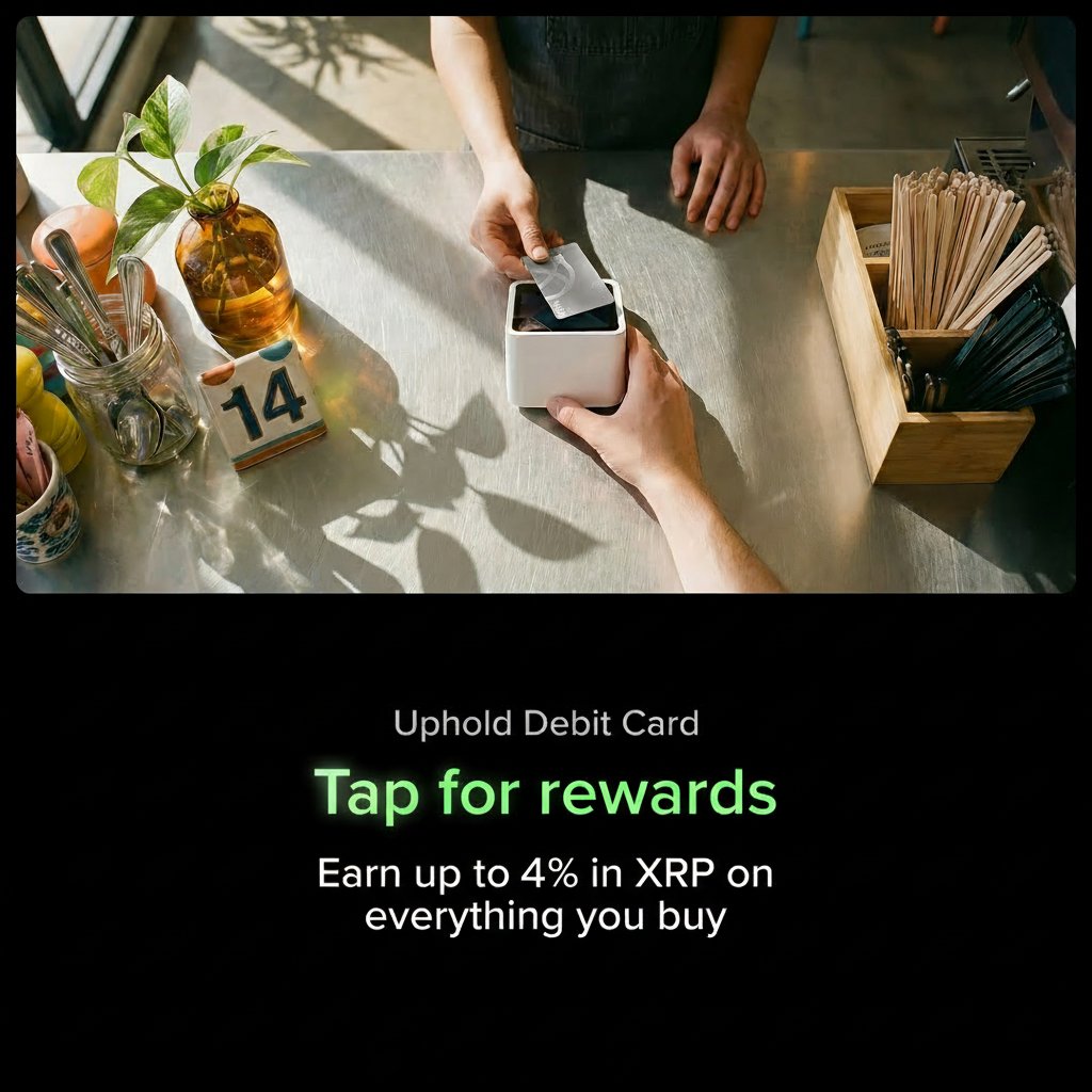 Spend like normal → Stack XRP. Earn up to 4% back in $XRP automatically on  everyday purchases with the Uphold Debit Card. U.S. Only. Terms Apply.