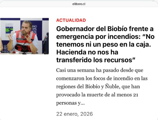 Iherreraa's tweet image. A una semana de los incendios y Hacienda aun no le transfiere los recursos que necesita el gobernador del Bio Bio.  Pero Boric sigue diciendo que el gobierno ha actuado a tiempo en la emergencia.   No tienen plata porque SE LO HAN ROBADO TODO