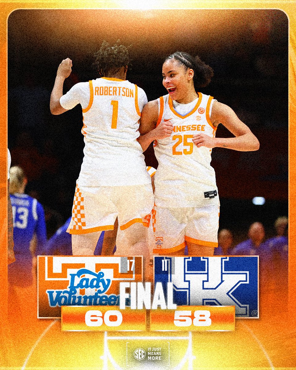 SEC's tweet photo. BACK-TO-BACK RANKED WINS FOR THE LADY VOLS 🟧

@LadyVol_Hoops x #SECWBB https://t.co/xcwQ6WpZSh