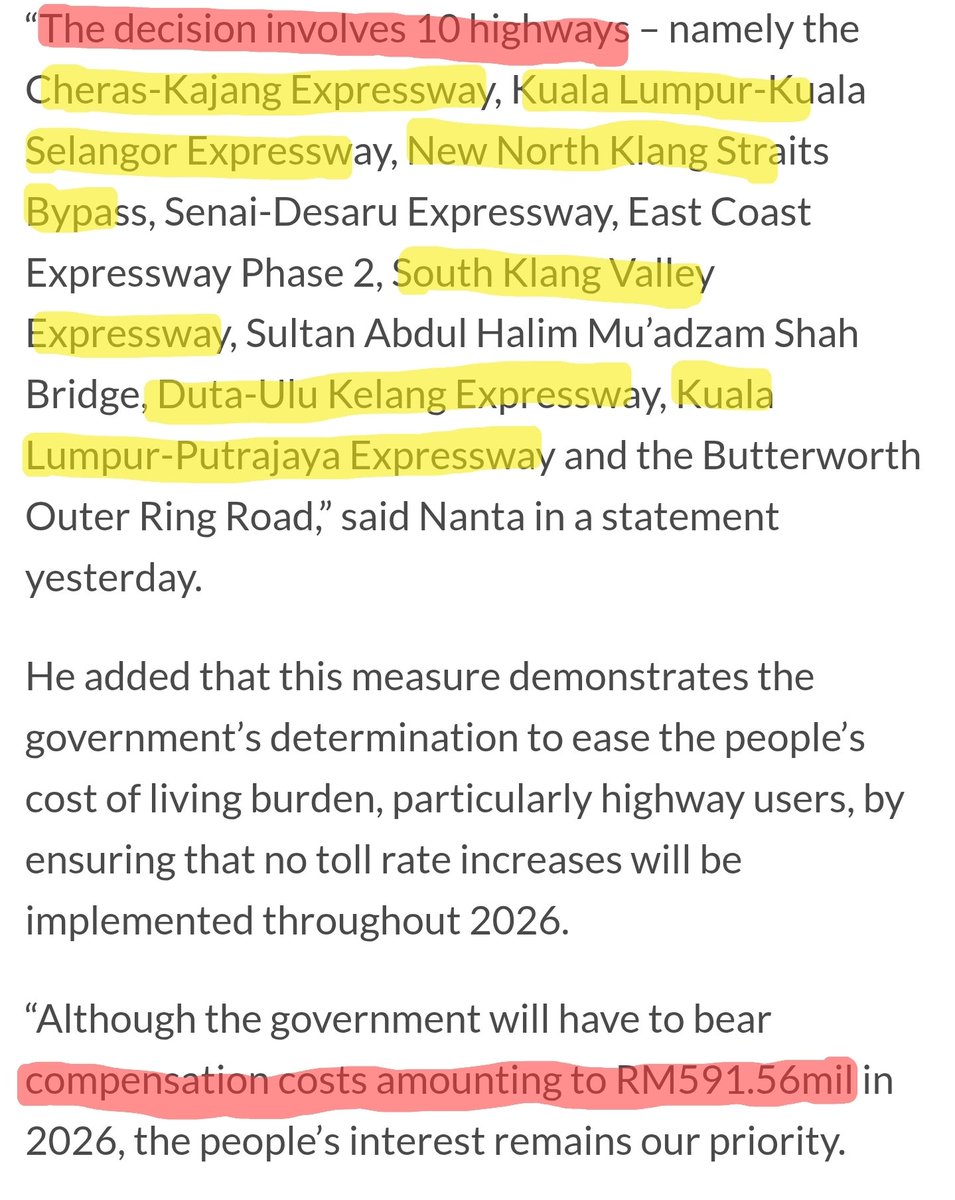 Natcromancer's tweet image. RapidKL had a "deficit" of RM603 million last year

For comparison:
- RM593 million to 10 mostly Klang Valley toll operators to freeze toll rates in 2026
- RM34.9 billion for petrol subsidies in 2024

It's all just a matter of priority
