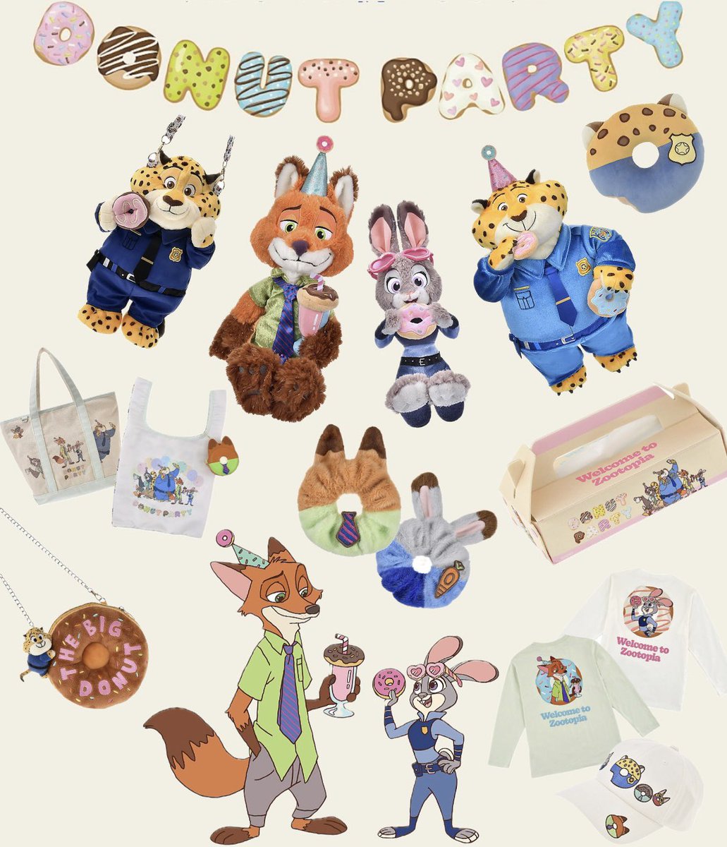 【ディズニーストア】
『ズートピア』公開10周年をお祝いするドーナツパーティーのグッズが2026年2月より発売されます🐰🦊

ドーナツデザインのクッションやシュシュ、お揃いのTシャツ、ドーナツ箱デザインのティッシュBOXも登場🍩
store.disney.co.jp/magazine/list.…
#ディズニーストア
