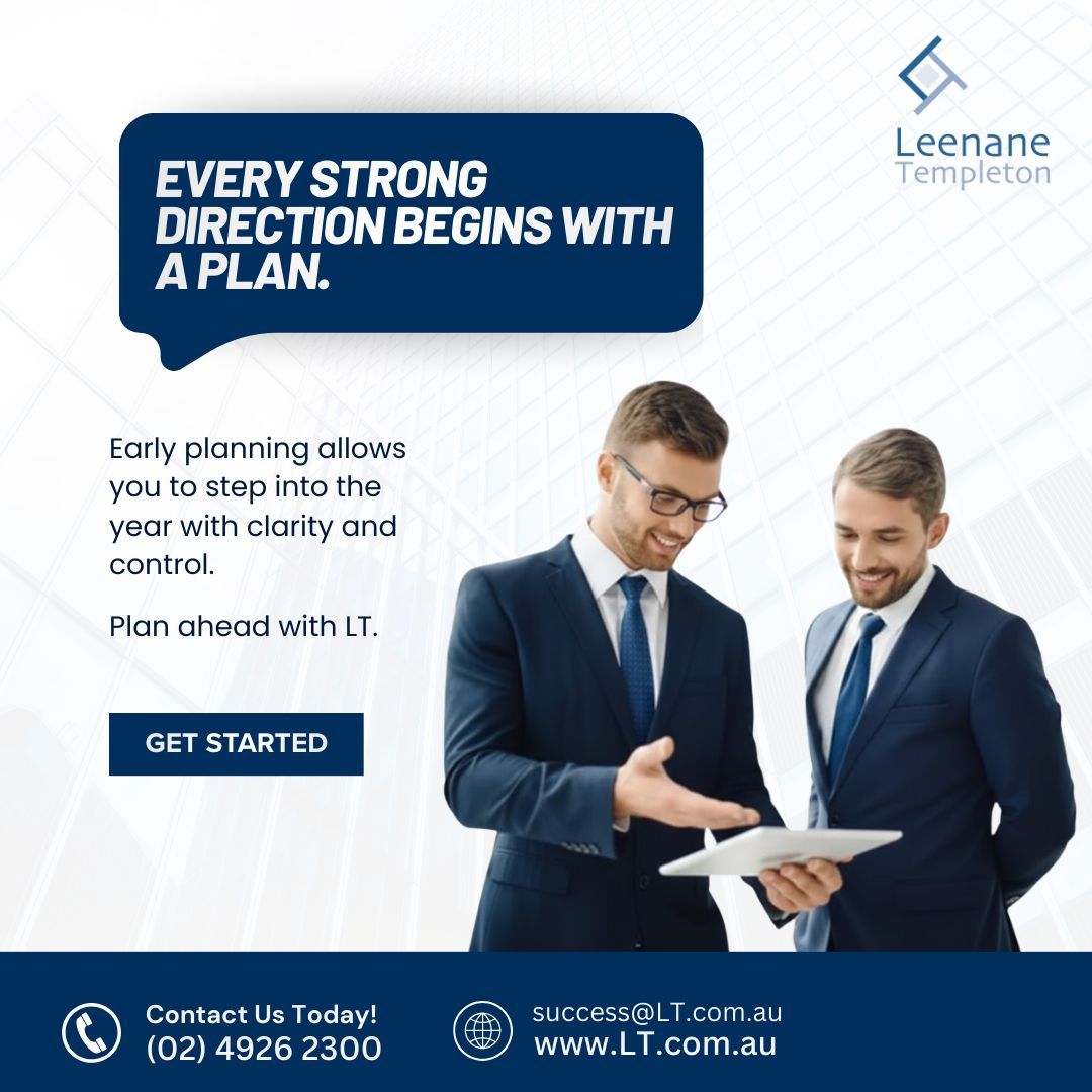 Every strong direction starts with a plan.
Early planning gives you clarity, control, and confidence to move forward.
Leenane Templeton is here to help you plan smarter for the year ahead.

Learn more with LT.
👉 leenanetempleton.com.au/start-2026-wit…

#financialplanning #businessplanning
