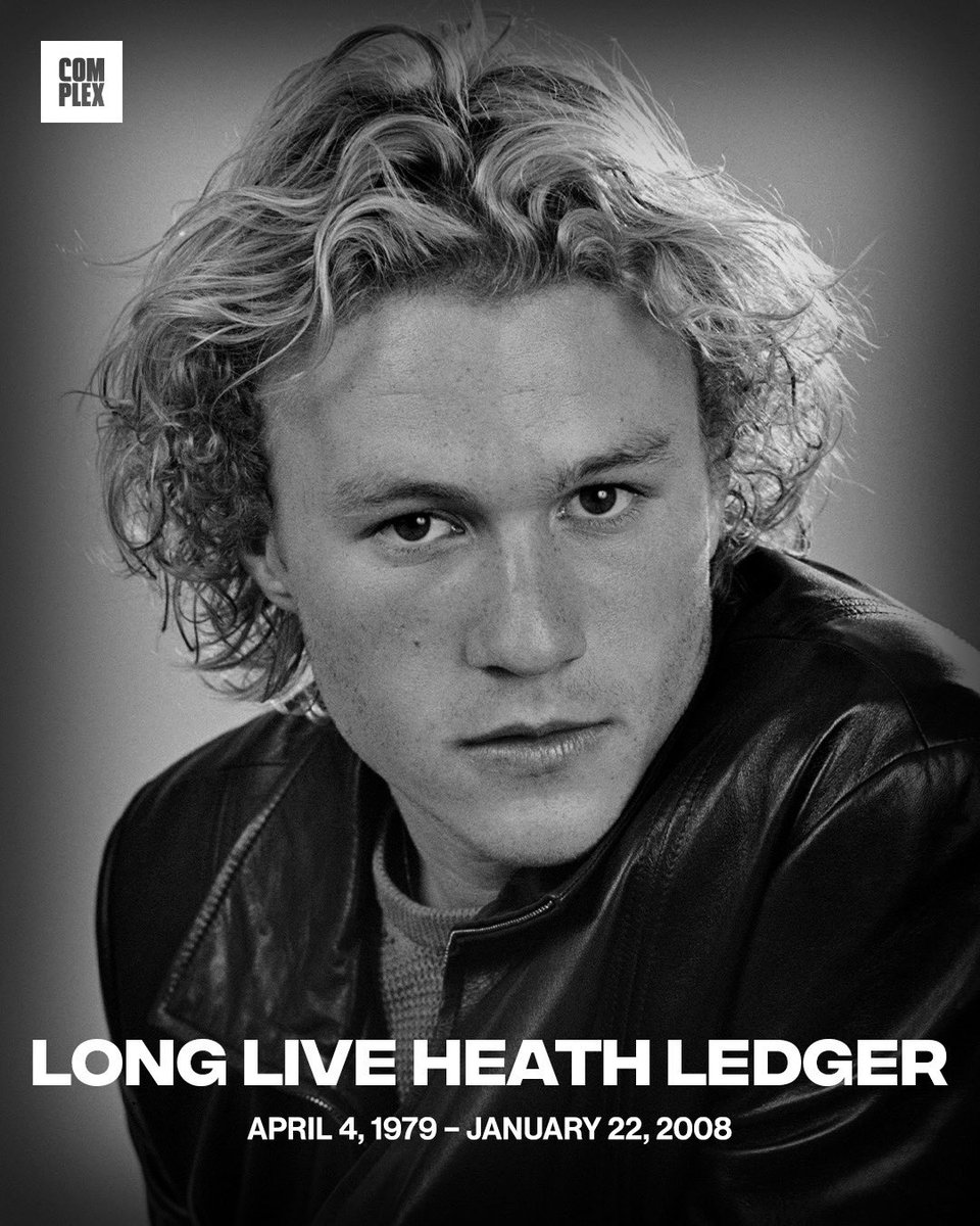 Complex's tweet photo. Remembering Heath Ledger, who we lost 18 years ago today🕊️🃏 https://t.co/Et4wCQcW97