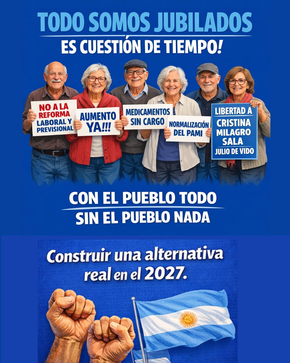 NO ALCANZA CON RESISTIR!
SÚMATE a luchar en el Frente de Jubilados Axel Kicillof Presidente 2027. Por un Argentina con Justicia Social. "Organizarnos porque necesitaremos toda nuestra fuerza" Por nuestros derechos y la democracia.