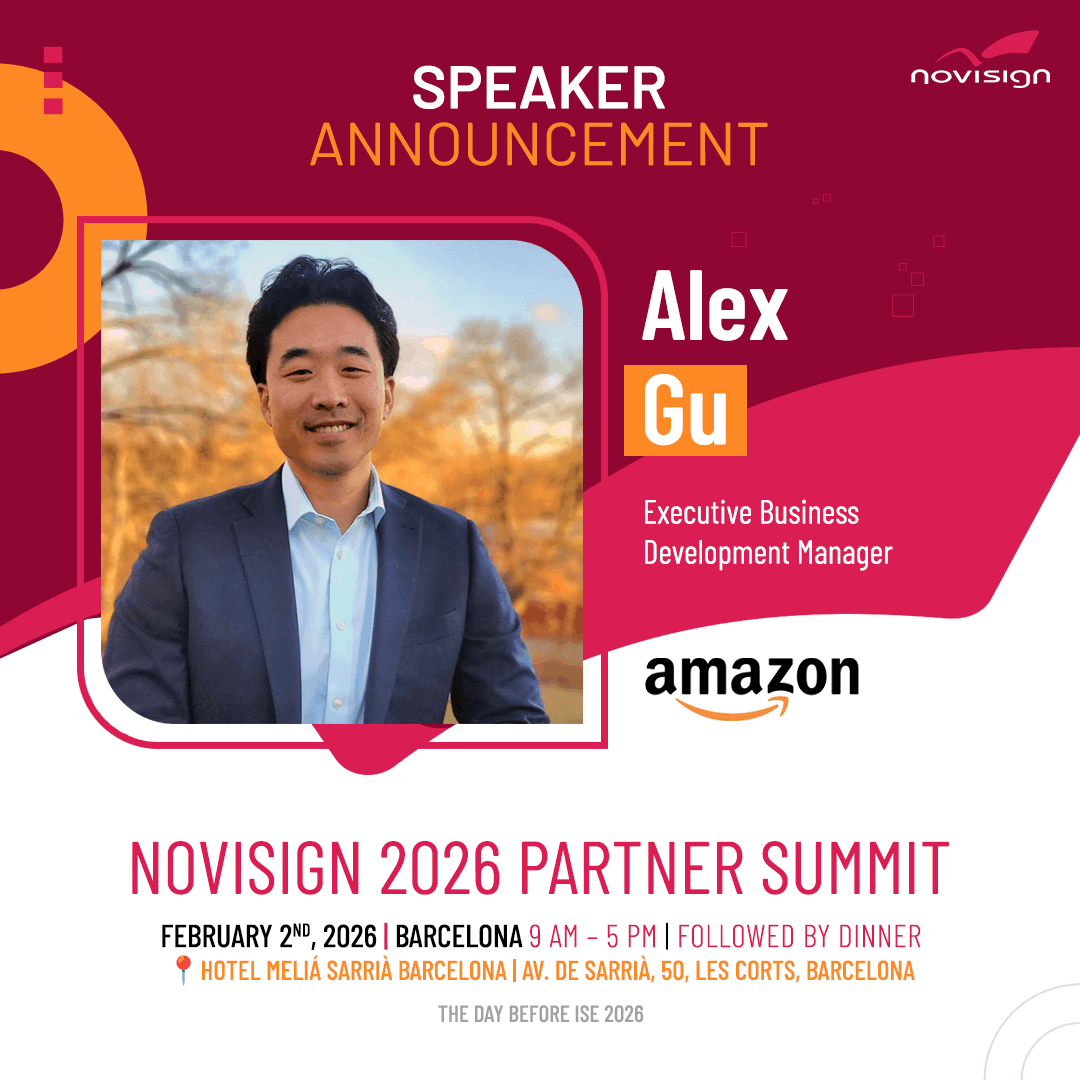 Amazon is taking the stage at the NoviSign Partner Summit 2026.

Alex Gu from Amazon Device Solutions will share Amazon’s approach to device-led digital signage, including the Amazon Signage Stick — pre-installed with NoviSign for fast, scalable deployments.