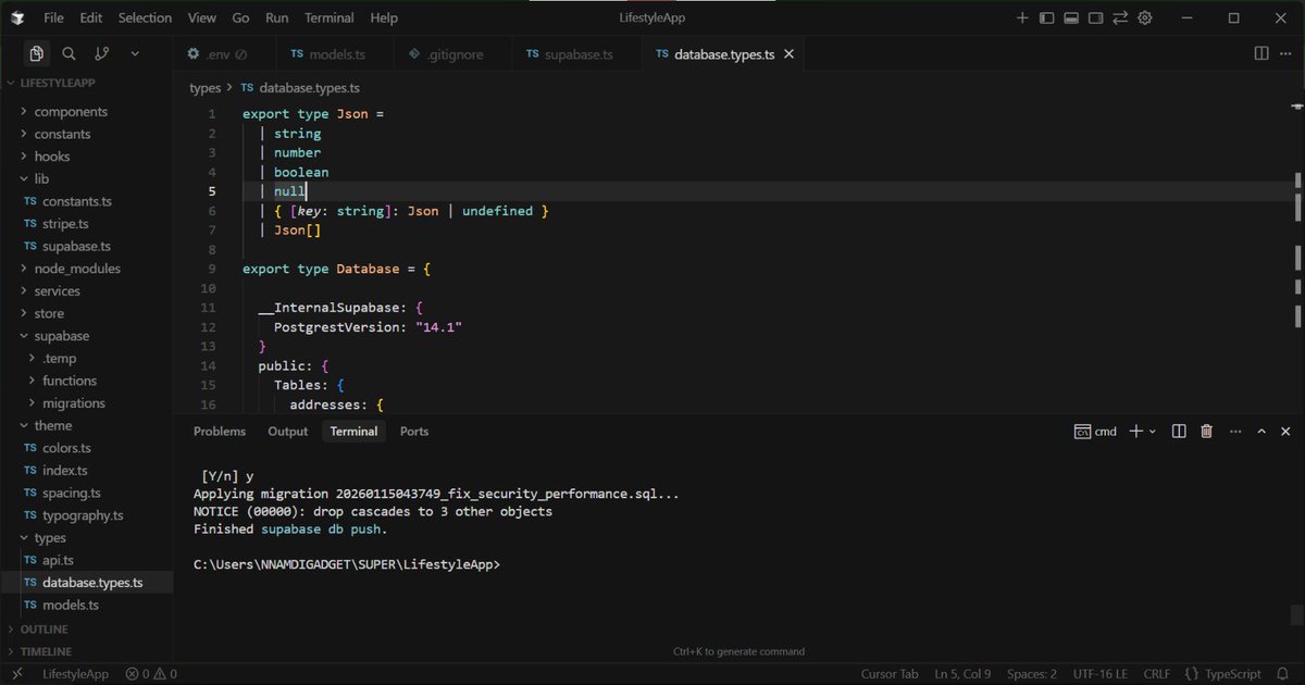 Sk_MultiDev's tweet image. Day 2: From 🎬 design to 🎬data. 

Architecture set for a platform that lets you live the high-end lifestyle in many shades, for a fraction of the cost.🥂

@Supabase deep dive:
•Migrations &amp;amp; RLS
•Secure Expo storage
•E2E type safety

Shipping fast.💨

#Supabase #BuildInPublic