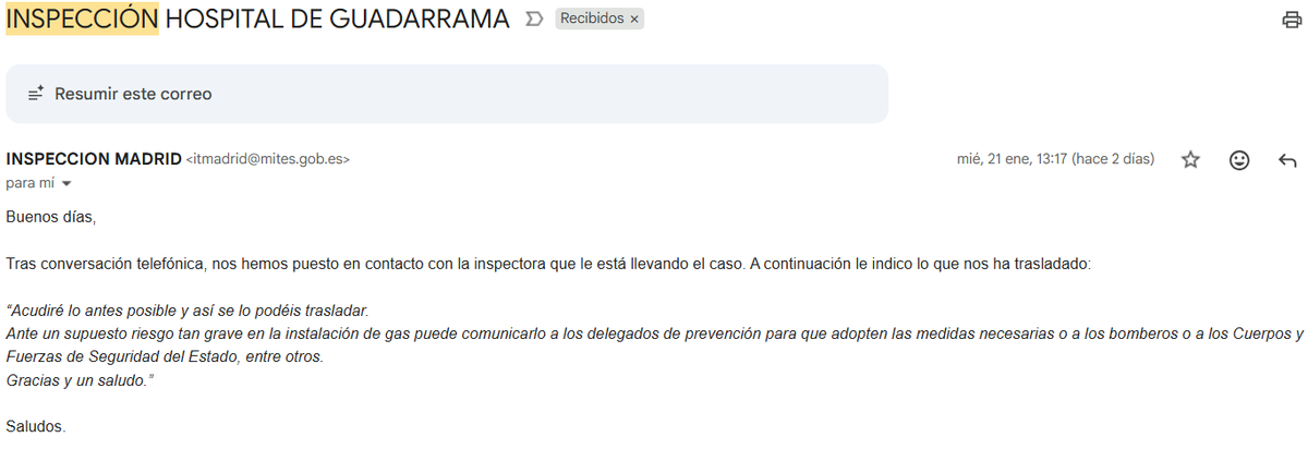 ¡SOS! HOSPITAL DE GUADARRAMA opera con una instalación de gas natural ILEGAL, SIN PROYECTO y CORROÍDA. La Inspección de Trabajo ya ha advertido de "RIESGO GRAVE". Gerencia no hace nada, <a href="/Ayto_Guadarrama/">Ayto de Guadarrama</a>  tampoco. <a href="/Monica_Garcia_G/">Mónica García</a> <a href="/javierpadillab/">Javier Padilla</a>
