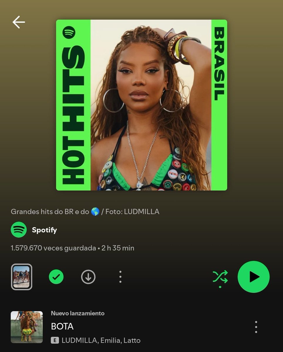 “BOTA” de Ludmilla ft. Emilia &amp; Latto se encuentra número UNO en HOT Hits Brasil 🔥

🔗 open.spotify.com/playlist/37i9d…