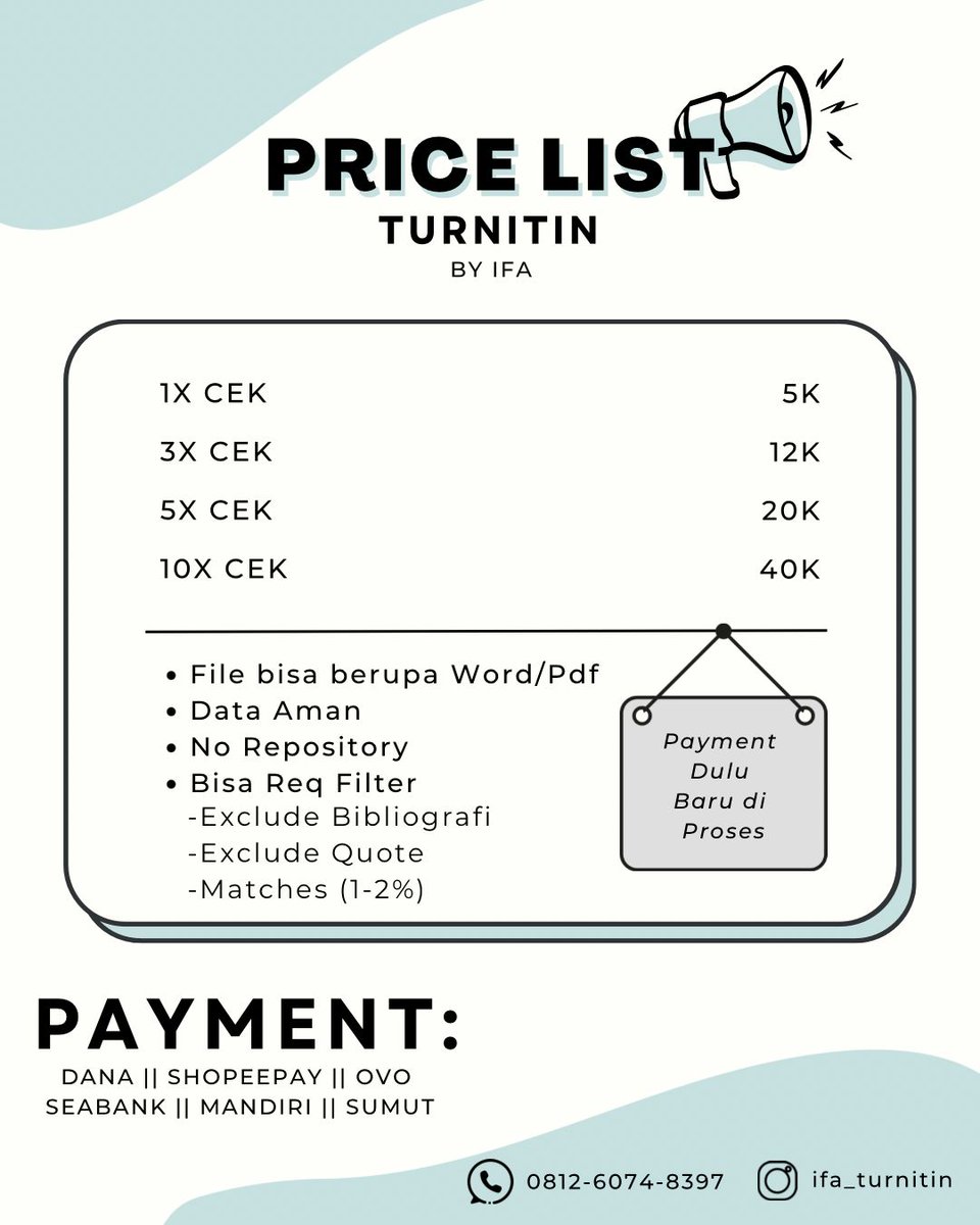 infaee's tweet image. Yang mau cek turnitin yuk 5k/cek🙌🏻💗 fast respon, langsung wa aja luff
wa.me/6281260748397
#zonauangᅠ