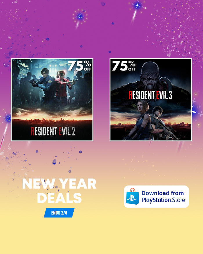 Kick off the new year and return to Raccoon City with Resident Evil 2 and Resident Evil 3 on sale at up to 75% off for PlayStation's New Year Deals! Don't let this deal escape you!

🌿 RE2: bit.ly/PS45RE2
☢️ RE3: bit.ly/PS45RE3