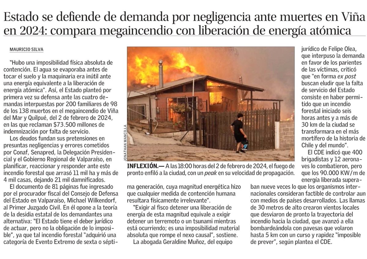 📰 Estado se defiende de demanda por negligencia ante muertes en Viña en 2024: compara megaincendio con liberación de energía atómica
