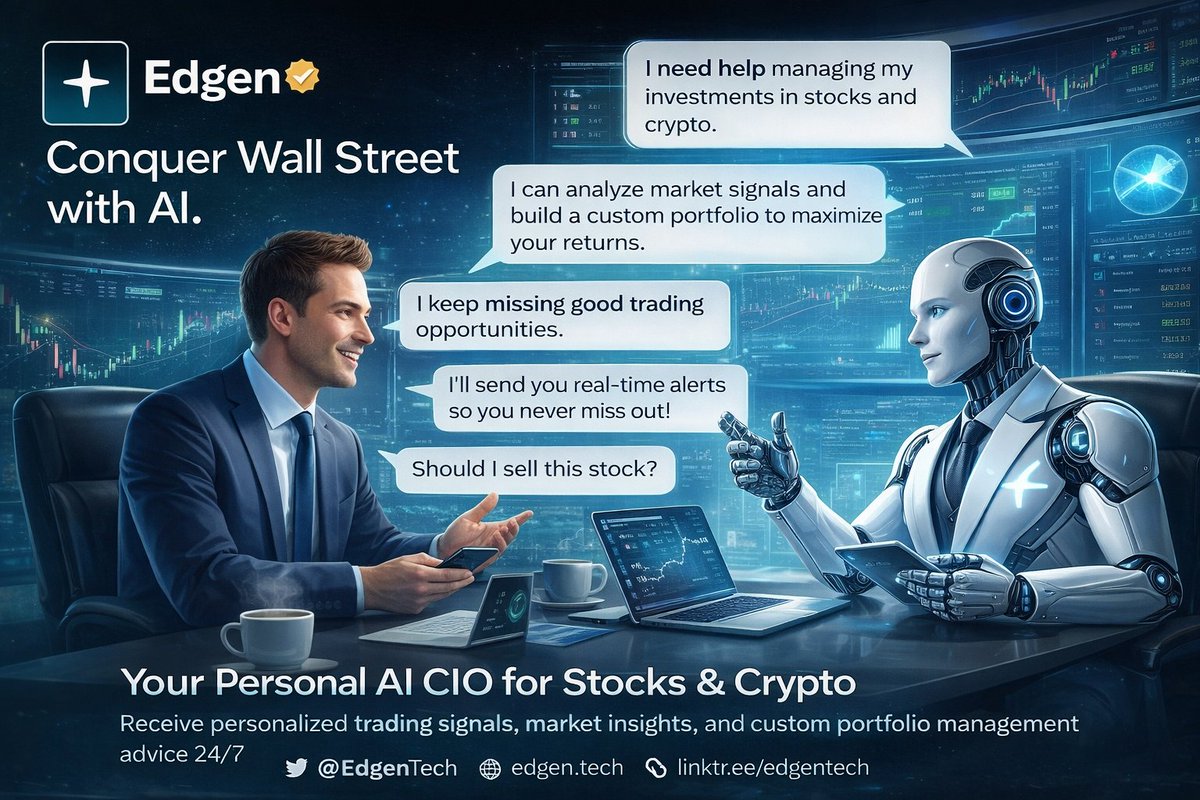 Outperform Wall Street with AI. 🤖📈 Edgen is your personal AI Chief  Investment Officer — delivering portfolio-native signals, real-time alerts,  and deep asset insights. Invest smarter. Decide faster. Win with AI.  @EdgenTech #