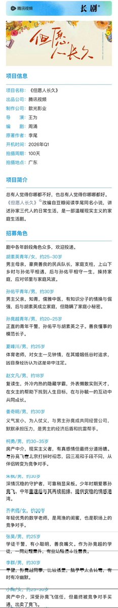 CEntMelons's tweet image. 🆕Cast Confirmed
32 EP series #但愿人长久 filming set in March.

Cast:
#ZhangWanyi #ShenYue
(confirmed)

Warm slice-of-life story about the three generations of the Sun's family.

Prod: XinGuang Pictures, Tencent Video
Dir: Wang Wei
Writer: Zhou Yong
Filming: 100days in Guangdong