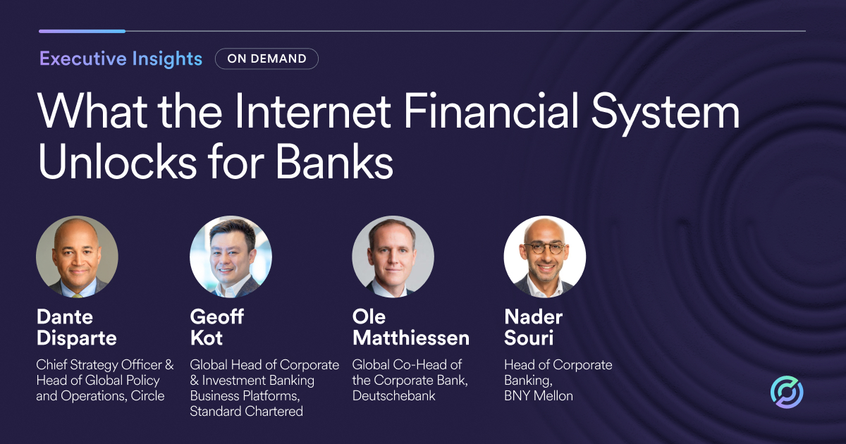 The internet financial system is here and stablecoins are at the core.

Register and join our Executive Insights session, What the Internet Financial System Unlocks for Banks on Jan 26 at 10:00am ET.

circle.com/webinars/what-…