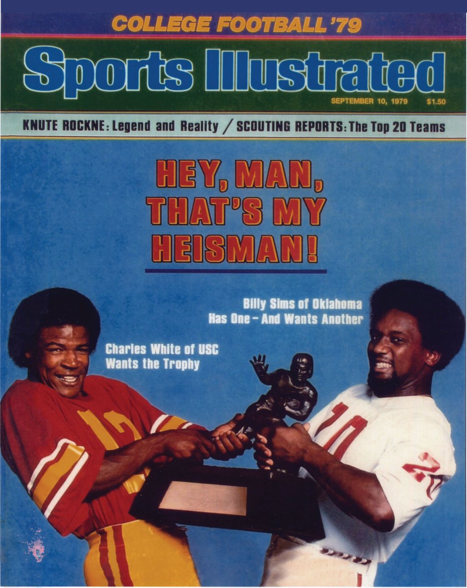 RealBillySims's tweet image. Happy birthday to the @HeismanTrophy  '79 winner and late, great Charles White. Forever a #Heisman legend and a true competitor. Honored to share this moment from the 1979 @SInow cover with you. Your legacy lives on.

#billysims #charleswhite #heisman #sportsillustrated #TBT