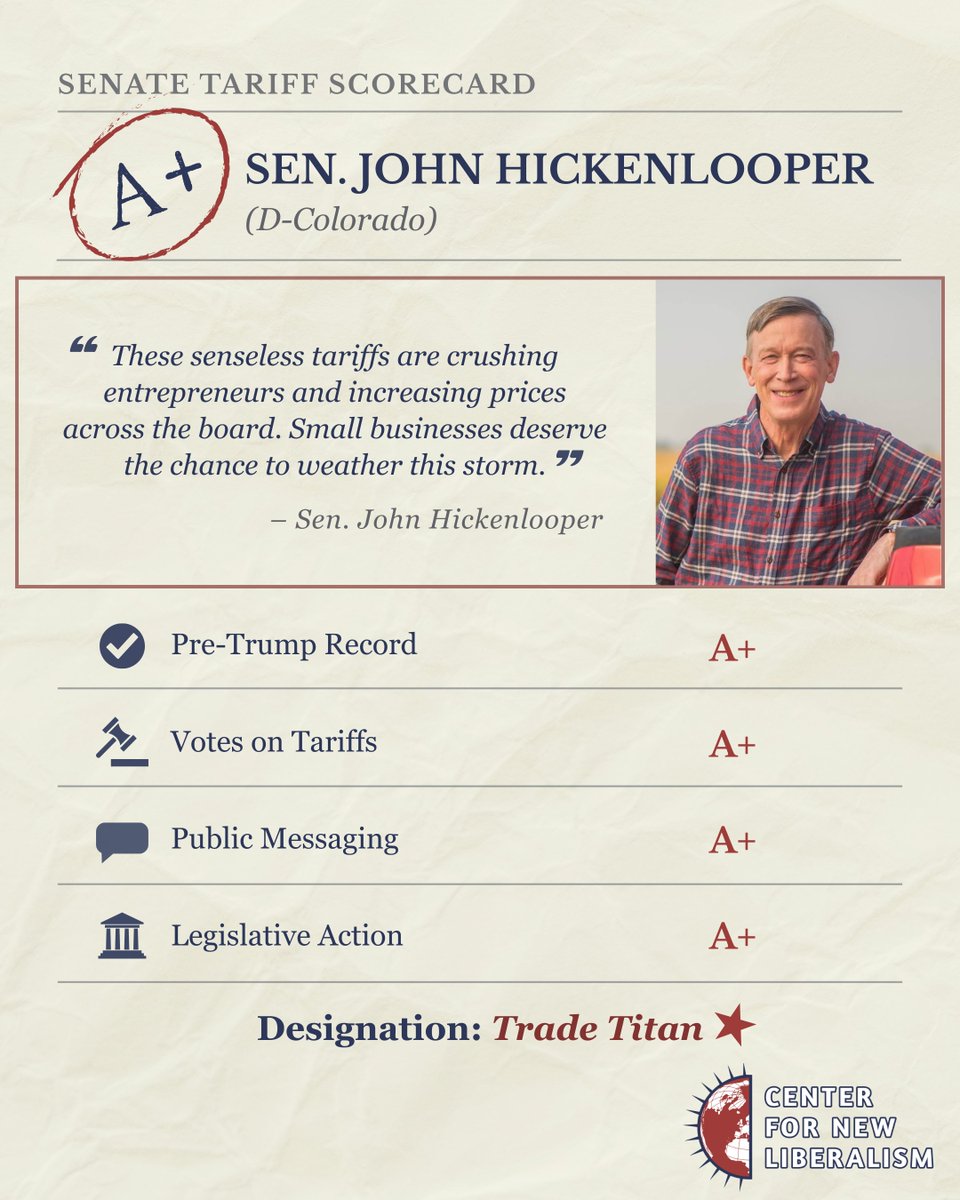 We are proud to name Senator John Hickenlooper (<a href="/Hickenlooper/">John Hickenlooper</a>) a CNL Trade Titan!

A former small business owner, Sen. Hickenlooper has brought a rare level of credibility to the fight against Trump’s tariff agenda.