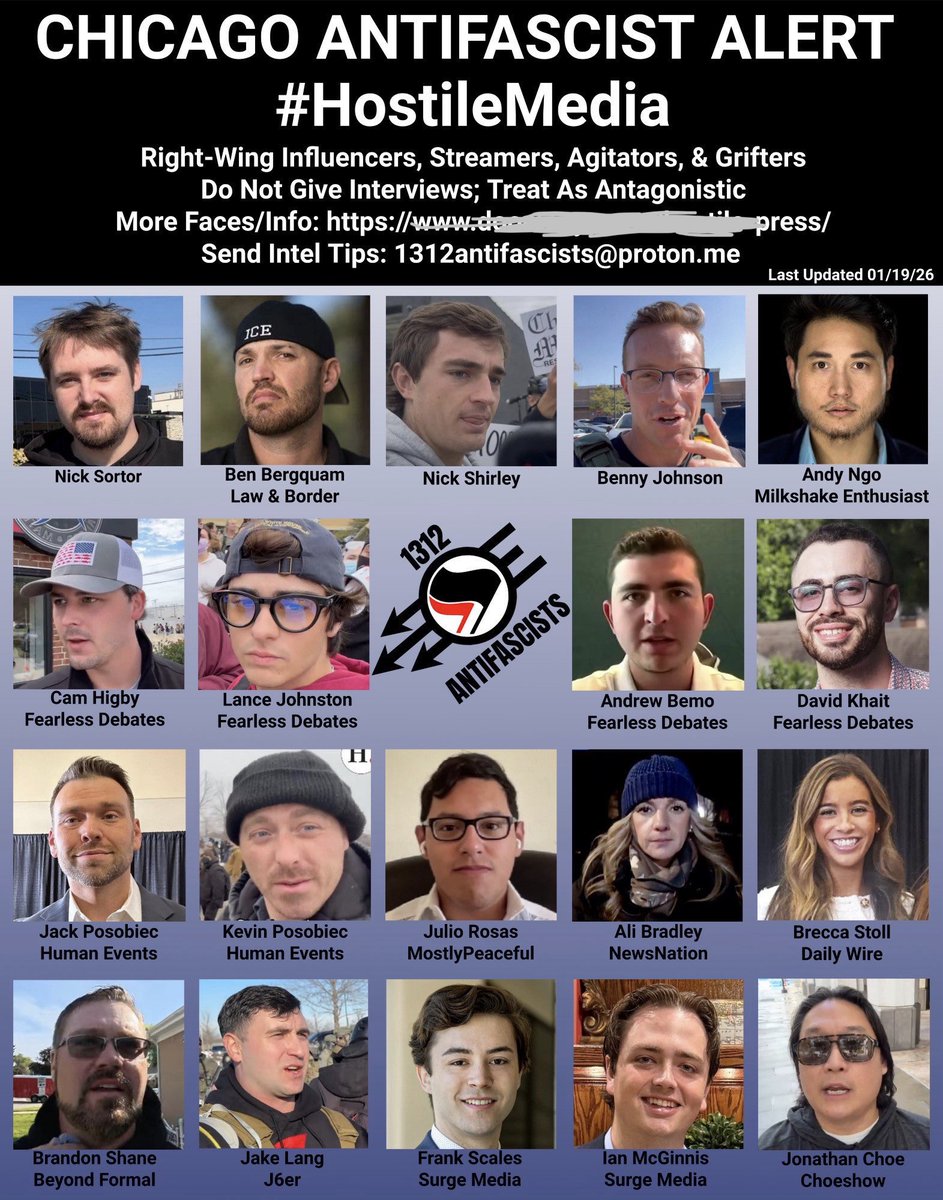 MrAndyNgo's tweet image. An Antifa cell in Chicago has released a hit list of journalists and activists for their comrades and supporters to violently target.