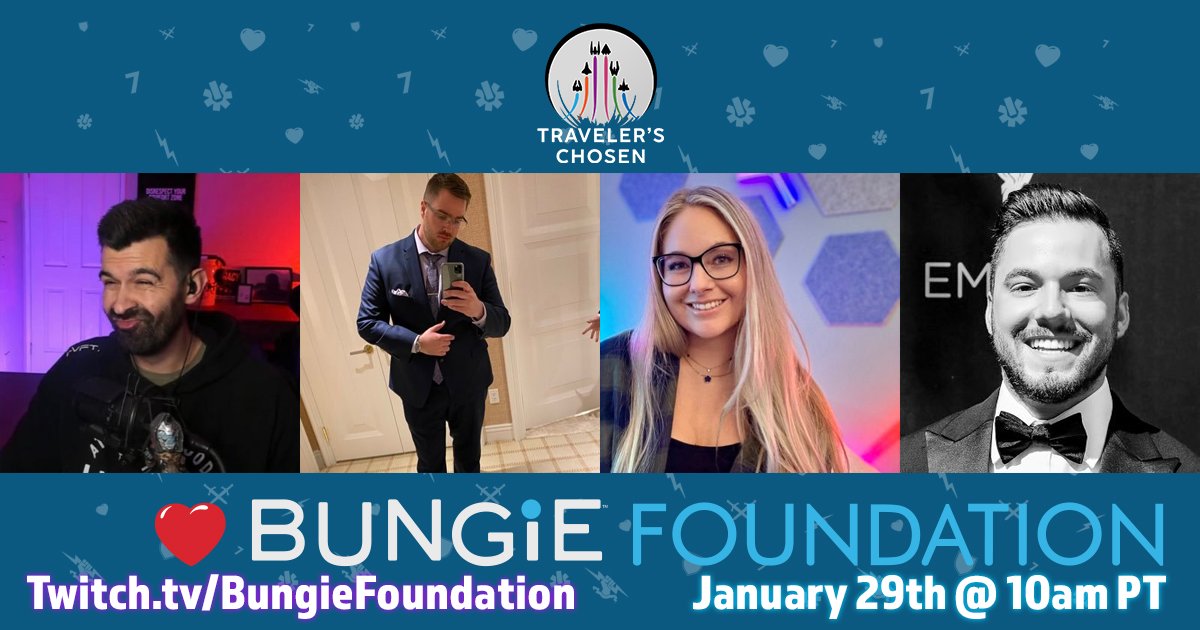 💪Traveler's Chosen Team will be representing at the #Game2Give 2026 livestream at Bungie HQ!🥳

🙏We are grateful to <a href="/BungieLove/">Bungie Foundation</a> for the recognition of our team members in the fundraising effort!

👥<a href="/malachixcii/">Malachixcii ➡️ Bungie HQ</a> <a href="/Jobbotoesgarden/">Jobbo</a> <a href="/SpiritXO__/">SpiritXO</a> <a href="/SwiftSTB/">Steven | SwiftSTB</a>