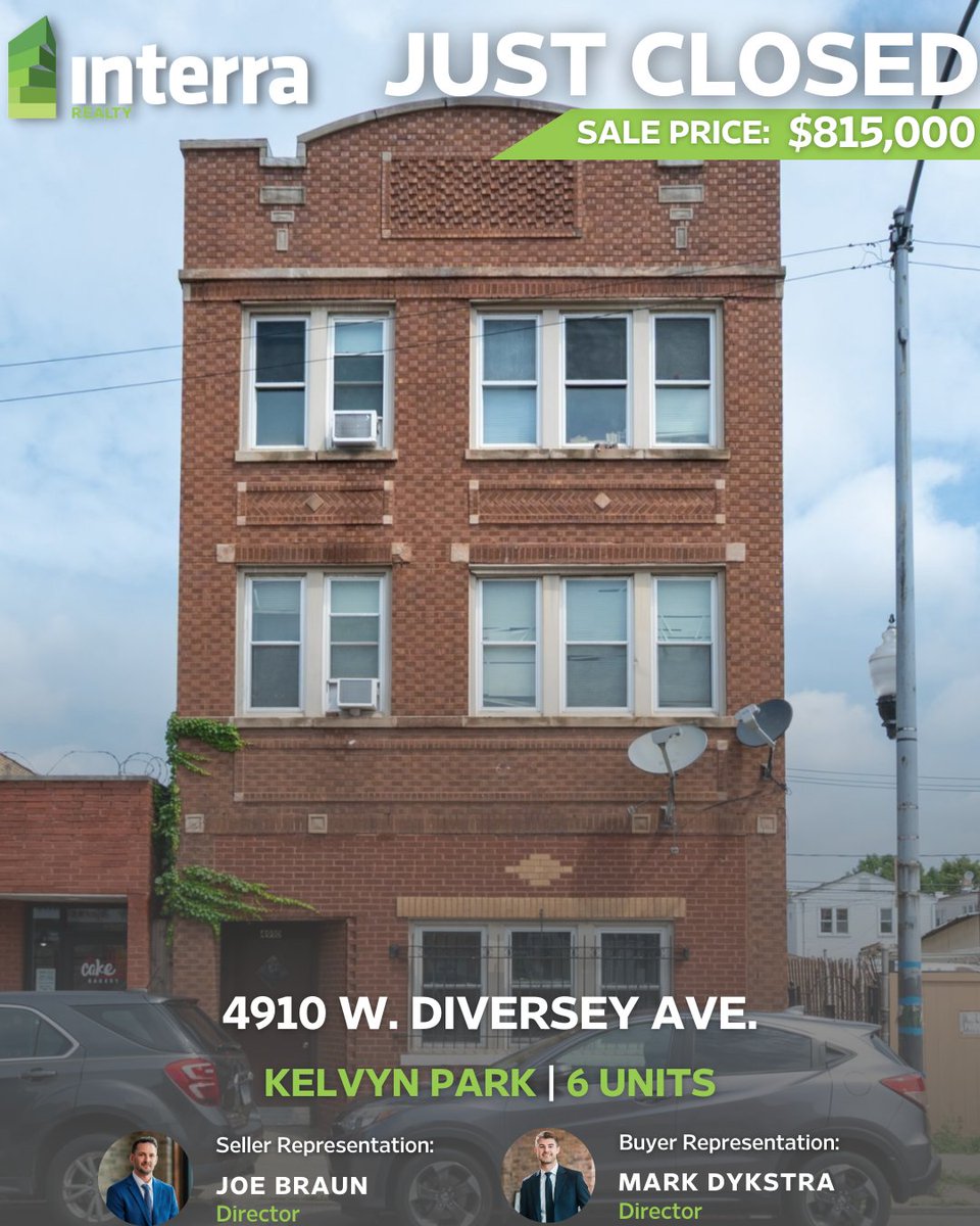 InterraRealty's tweet image. JUST CLOSED | Kelvyn Park
Congratulations to Interra Realty's Joe Braun and Mark Dykstra who recently brokered the sale of this 6-unit multifamily building in Chicago's Kelvyn Park neighborhood. Joe represented the seller and Mark represented the buyer in the transaction.