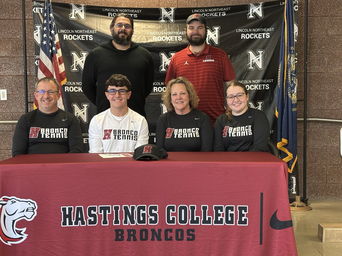 Congratulations to Lincoln Northeast Rocket 🚀 Matthew Steffens on his college signing today to Hastings College. He will play tennis 🎾 and is undecided at this time for his major. We wish you the best as you move into your future! 👏