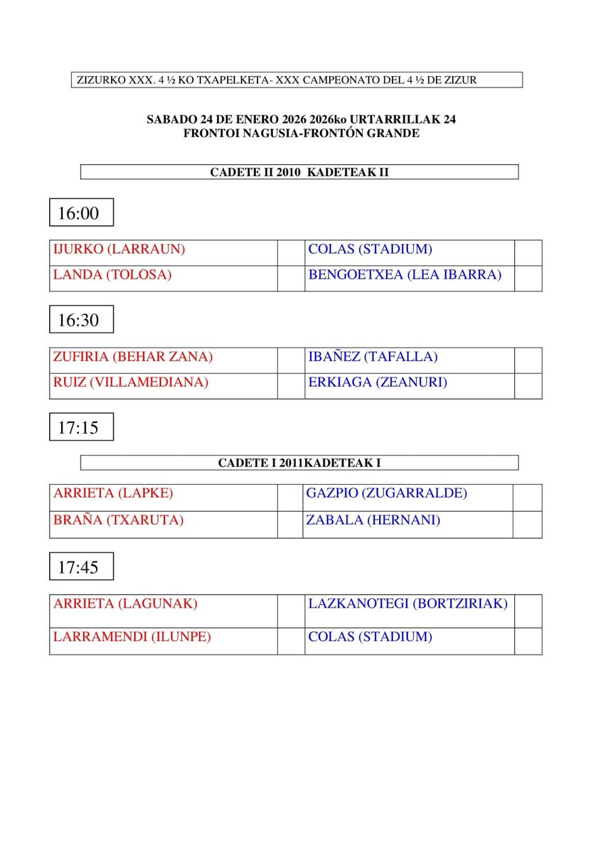 👉 Ya están aquí los partidos de este fin de semana! Está vez nos espera una jornada más amplia y más interesante!
🎥 Como siempre, estaremos emitiendo lo en Facebook y en Youtube.

#zizur #pelotamano #eskupilota