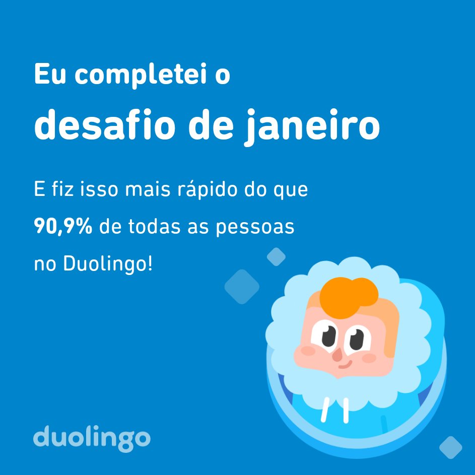 Menduin_'s tweet image. Eu completei o desafio de janeiro mais rápido do que 90,9% de todas as pessoas no Duolingo!