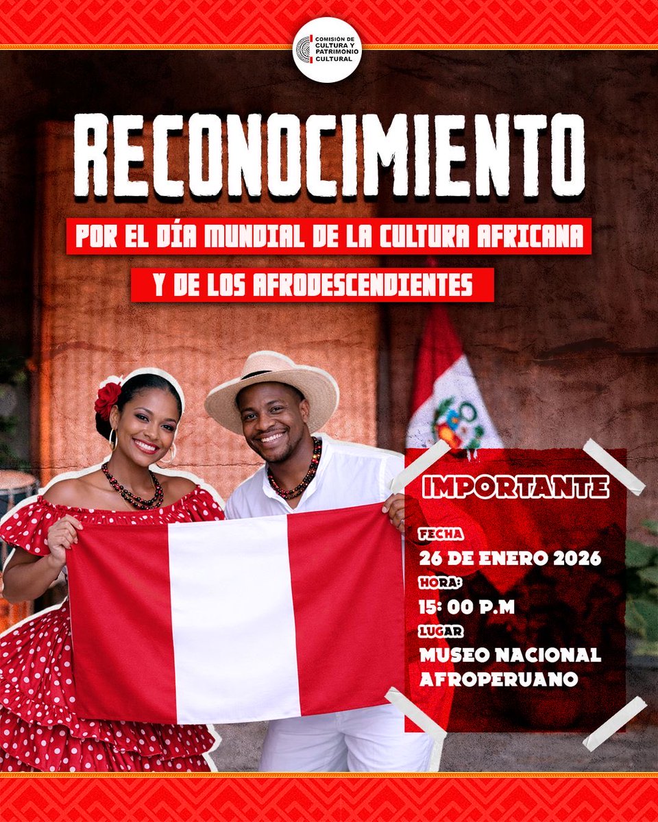 En el marco del Día Mundial de la Cultura Africana y de los Afrodescendientes, este lunes 26 de enero, a las 3:00 p. m., se realizará una Ceremonia de Reconocimiento a destacadas personalidades que contribuyen a preservar y fortalecer la herencia afrodescendiente en nuestro país.
