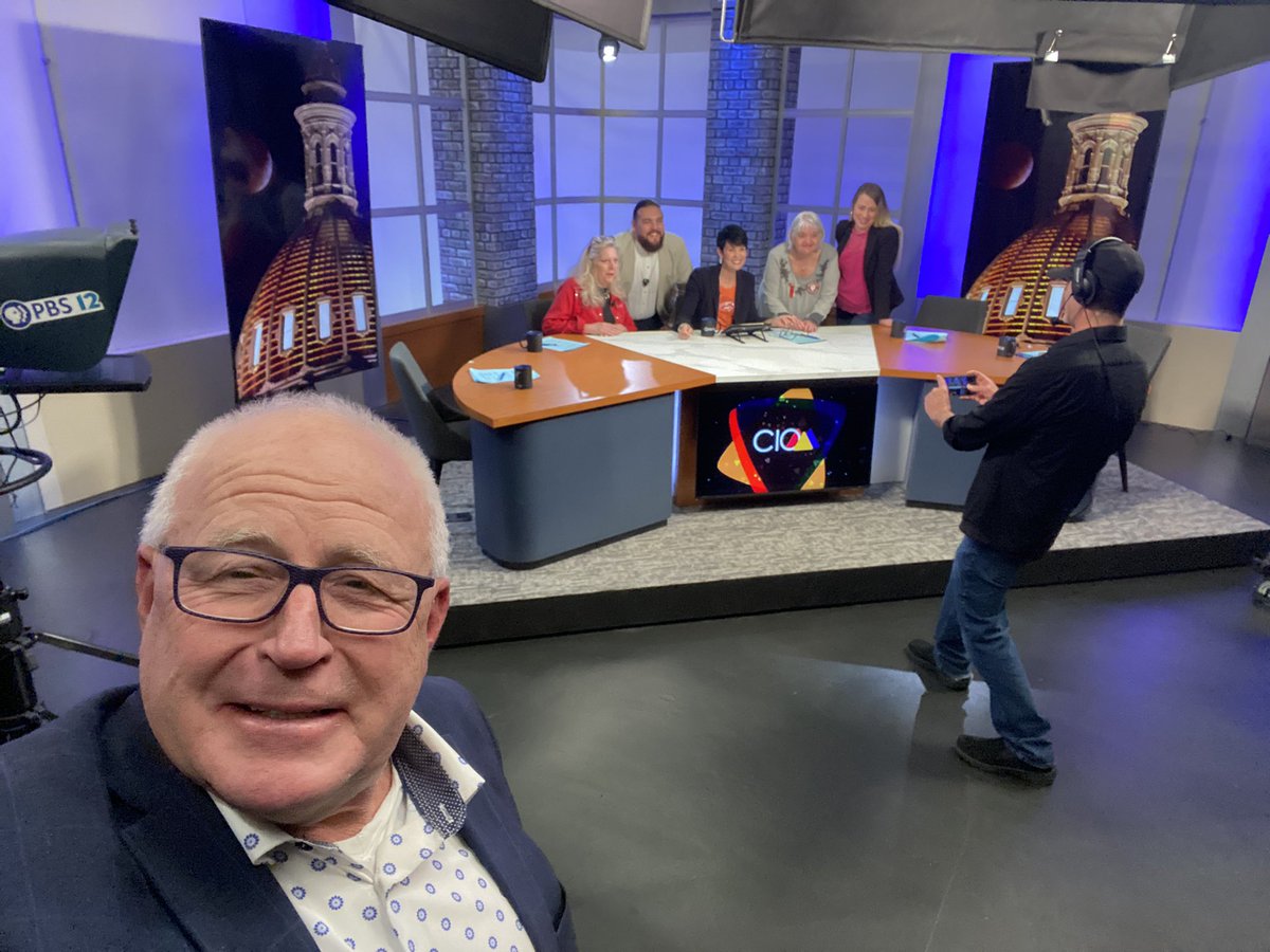 TimWJackson's tweet photo. Front row seating for taping Colorado Inside Out at @PBS12_CO with @Kyle__Dyer @calhounwestword @MGoodland @KBBColorado @EanThomasTafoya covering topics of important interest of the day #ColoLegislativeSession #WolfReintroduction #TaborAmendment #TaborChallenges #IndianaUwin https://t.co/yG985Waj8D