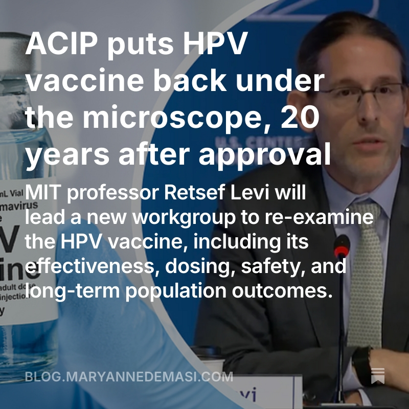 MaryanneDemasi's tweet photo. With nearly 20 years of data now available, ACIP is fulfilling its charter and taking a second look — this time with fewer assumptions, and a lot more questions.
https://t.co/4me4EYY9a9
@weldeiry @StabellBenn @RWMaloneMD  
@ClareCraigPath @Jikkyleaks @kenjaques https://t.co/HB893myhOt