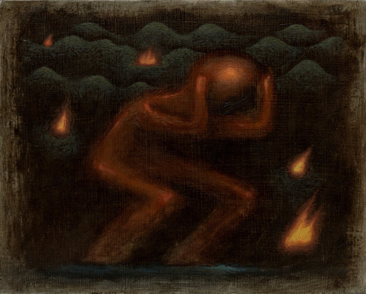 jurndan's tweet photo. “Ouch, Everything is Happening” 8”x10” oil on panel https://t.co/Be2dBGPGJ6