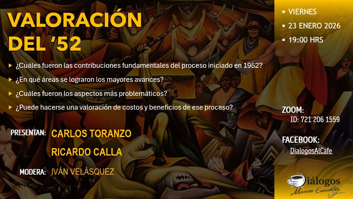 Este viernes, en diálogos al café, se pasará revista a las huellas, buenas o malas, de la revolución de 1952. Es historia pero también presente!