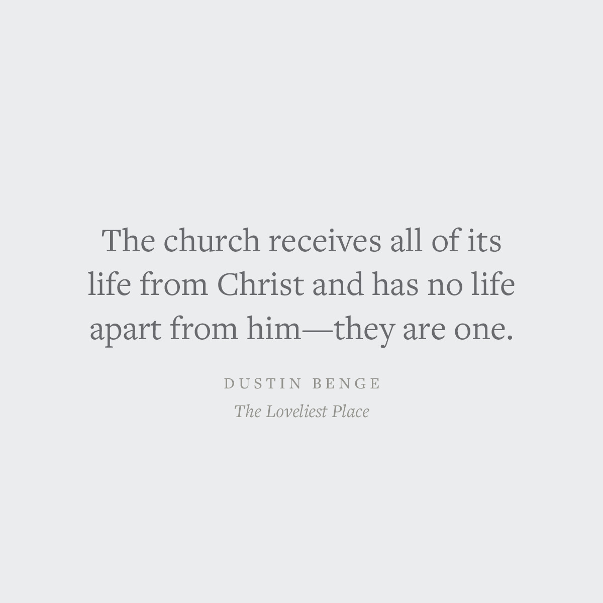 crossway's tweet image. "The church receives all of its life from Christ and has no life apart from him—they are one."
—Dustin Benge

Click the link to learn more about 'The Loveliest Place: The Beauty and Glory of the Church'
Crossway.org/theloveliestpl…