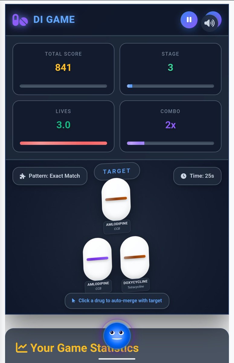 Did you know we currently have a game called DI? A drug interaction game where you could match the target drug pattern and gain points, all for fun. 

Hit level 50 and drop your score below  🎮