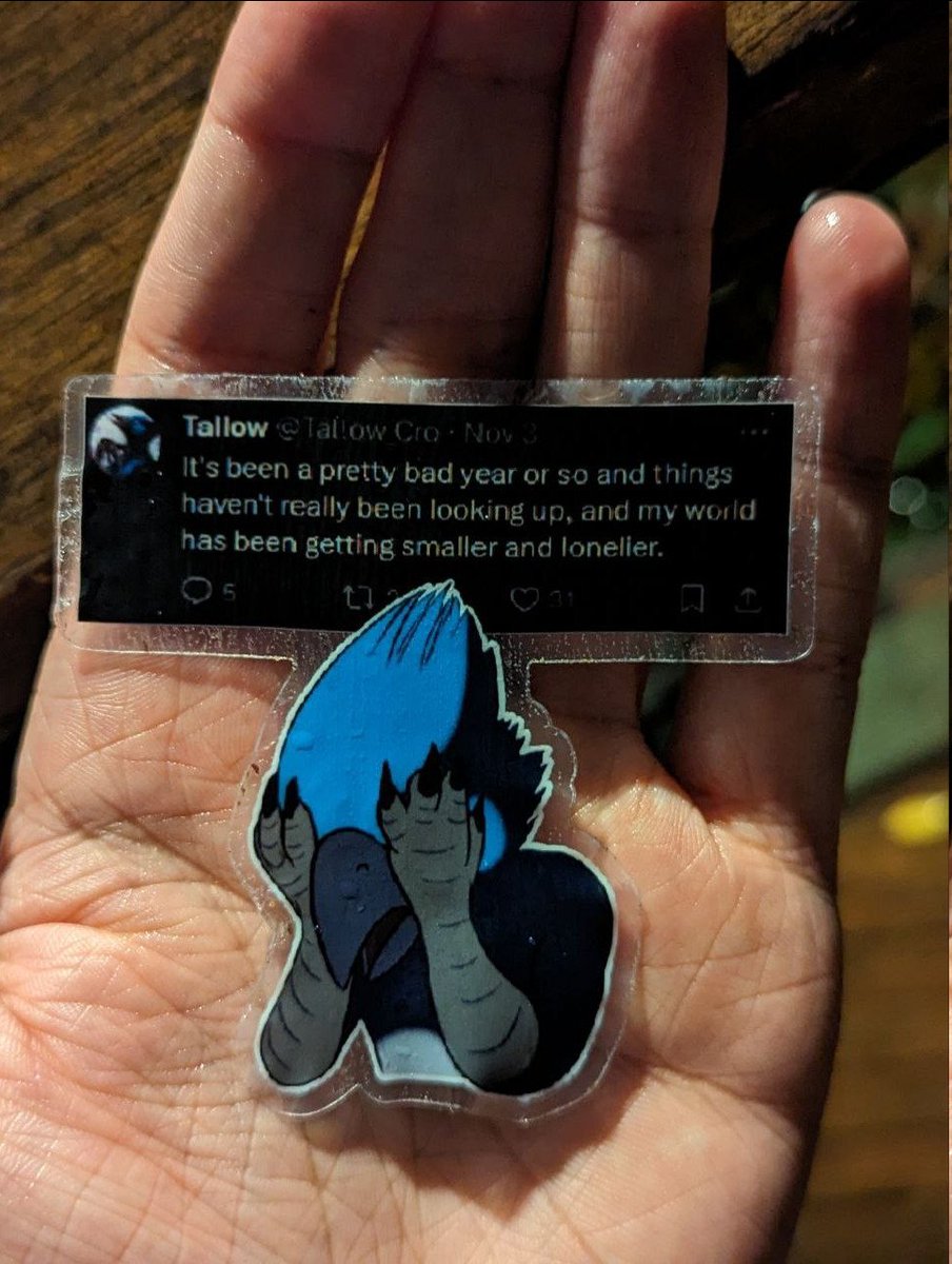 Tallow_Cro's tweet photo. I'd love to post more but I find it hard being open on social media

Last time I allowed myself to be vulnerable online I posted about how I was depressed

Someone took the post and one of my stickers, printed it out and stuck it around the city where the local fur meets happen https://t.co/fOZalNfIUd