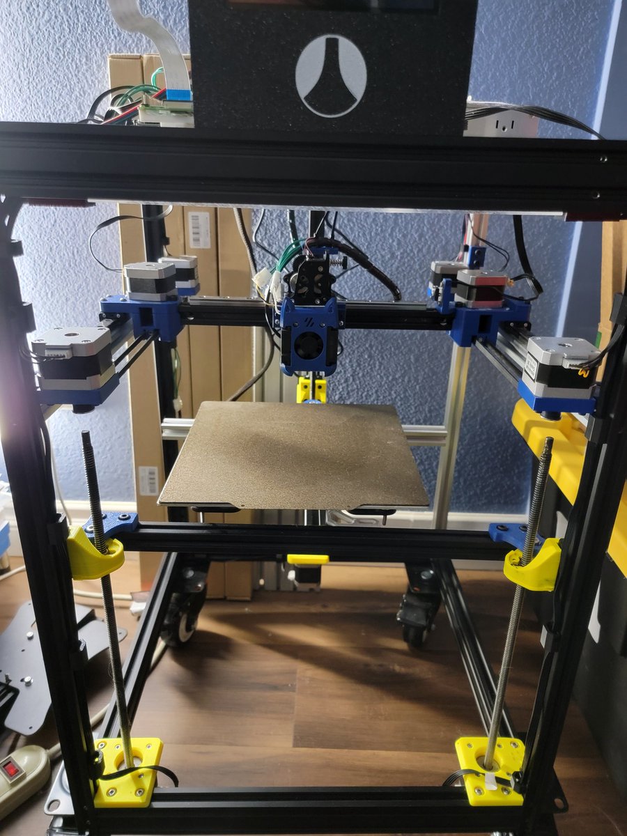 <a href="/ChazMakes/">Chaz Makes</a> It's funny that the 3d print meta has shifted that there are 3 different individuals working on AWD cartesians now.

My proof of concept version that is still partially the Voron Trident it used to be, before I model out sheet metal parts.

Time to return to Cartesian.