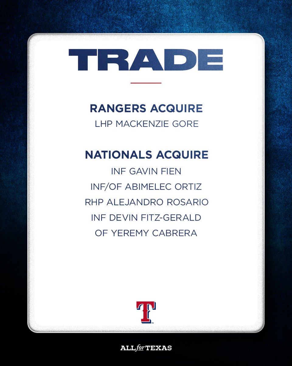 We've acquired LHP MacKenzie Gore from the Washington Nationals in exchange for 5 minor leaguers.