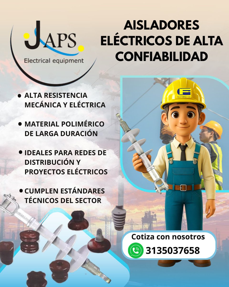 FelixTorreycia's tweet image. AISLADORES JAPS ⚡
Alta resistencia mecánica y eléctrica para redes de distribución.
Material polimérico, larga duración y estándares técnicos.
📲 Cotiza: 3135037658
#AisladoresEléctricos #MediaTensión #JAPS #RedesEléctricas